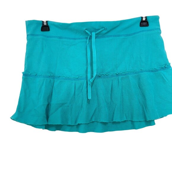 Wet Seal VINTAGE Y2K Rib Knit Turquoise Ruffle Cotton Mini Skirt Juniors Size L - Picture 7 of 9